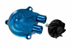 Couvercle de pompe à eau bleu anodisé Stage6 + volute ''RACING'' H.T pression +40% MBK Nitro / Aerox
