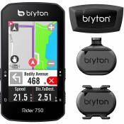 Kit compteur GPS Bryton Rider 750T - Noir - With Speed/Cadence Combo & HR Sensors, Noir