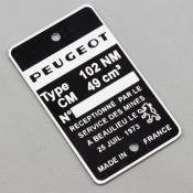 Plaque constructeur Peugeot 102 NM (25 juillet 1973) (vierge, identique origine)